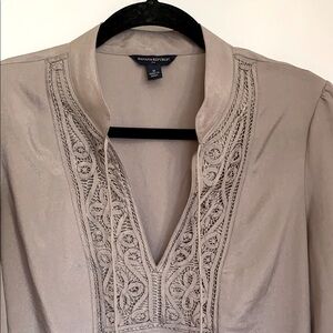 Banana Republic Taupe Blouse with Embroidered Detail